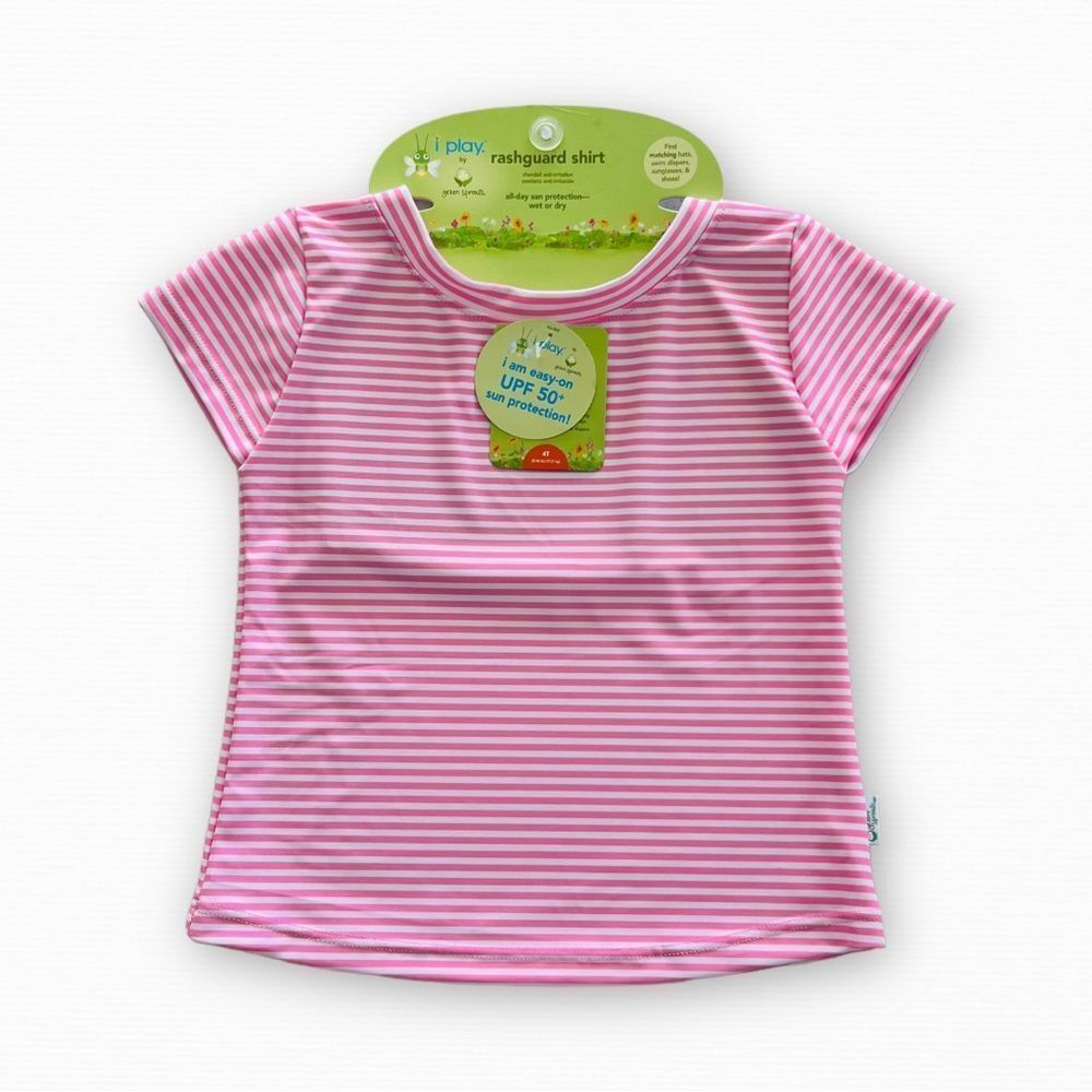 NEW i play. Rashguard Shirt Pink and White Stripes Toddler Girls Size 4T NWT